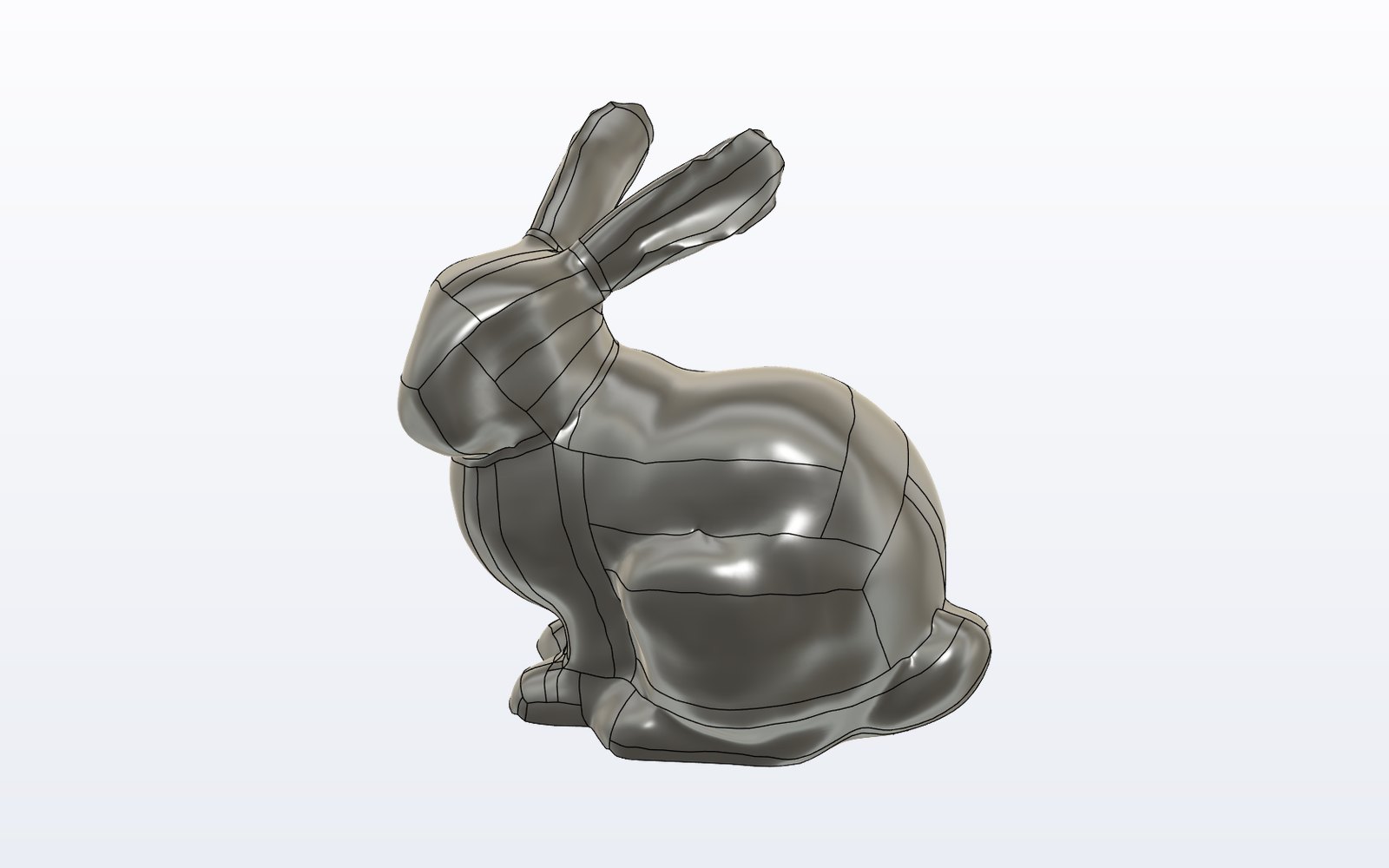 B-Rep solid made by Mesh++ Organic from the Stanford Bunny scan in Autodesk Fusion, with its face boundaries