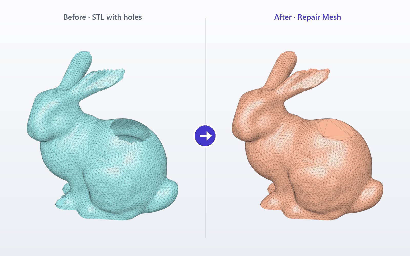 Scanned mesh with holes, then closed and valid after Mesh++ Repair Mesh in Autodesk Fusion